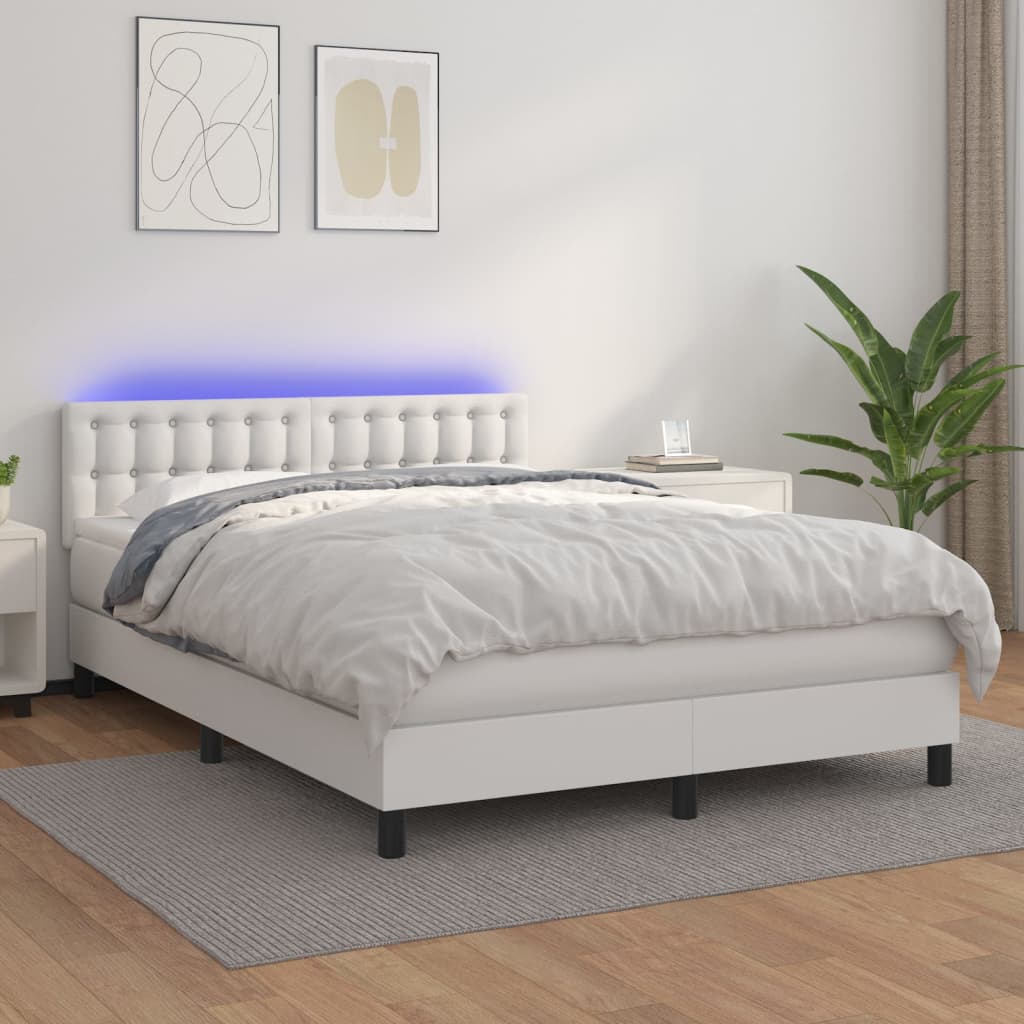 Boxspring met matras en LED kunstleer wit 140x200 cm Bedden & bedframes | Creëer jouw Trendy Thuis | Gratis bezorgd & Retour | Trendy.nl