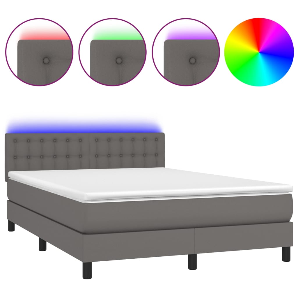 Boxspring met matras en LED kunstleer grijs 140x200 cm Bedden & bedframes | Creëer jouw Trendy Thuis | Gratis bezorgd & Retour | Trendy.nl