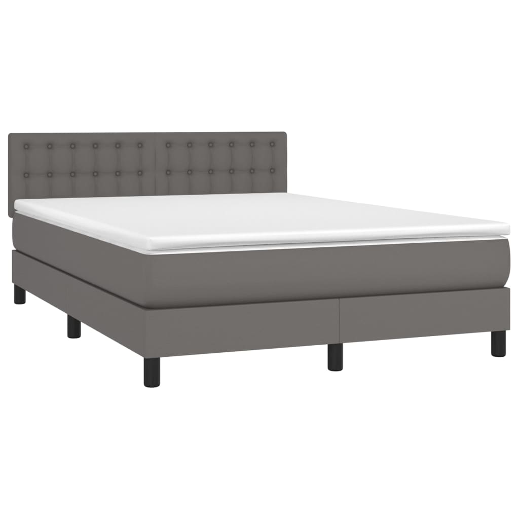 Boxspring met matras en LED kunstleer grijs 140x200 cm Bedden & bedframes | Creëer jouw Trendy Thuis | Gratis bezorgd & Retour | Trendy.nl