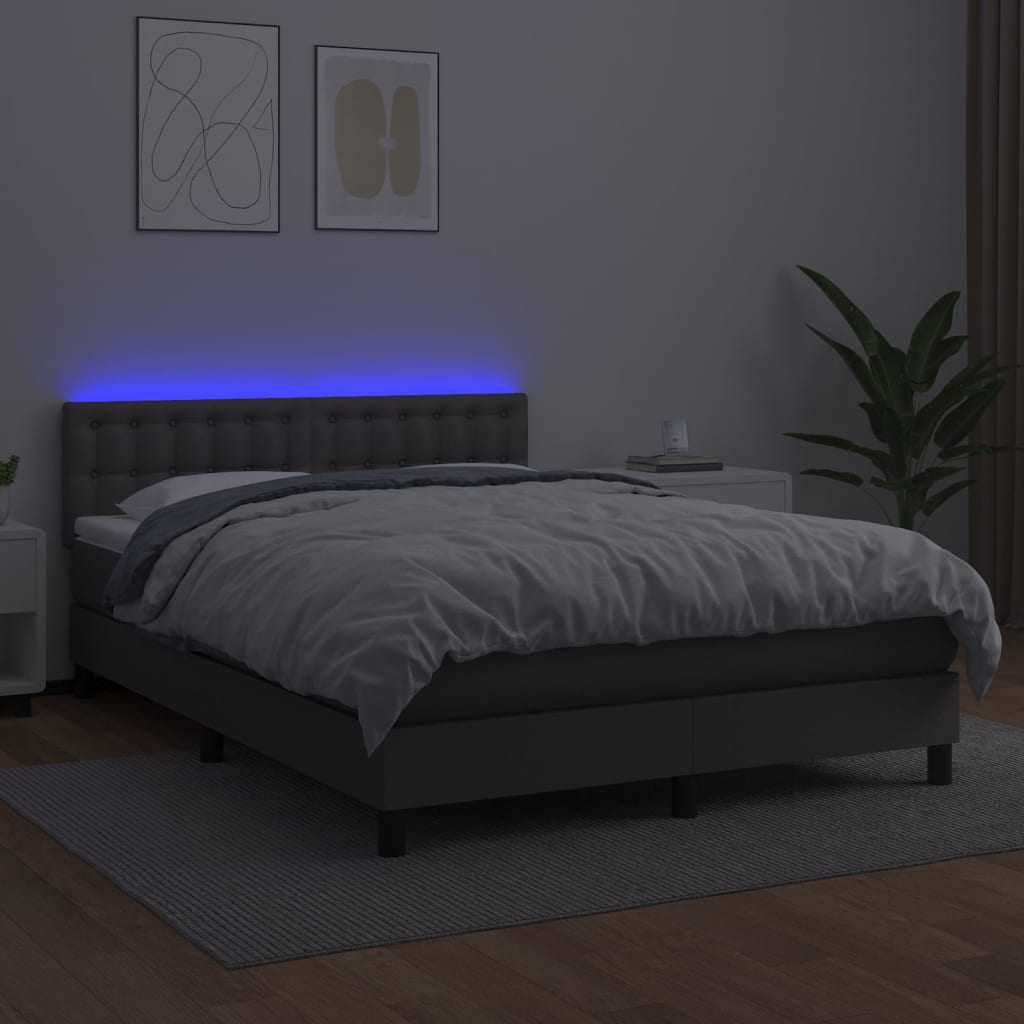 Boxspring met matras en LED kunstleer grijs 140x200 cm Bedden & bedframes | Creëer jouw Trendy Thuis | Gratis bezorgd & Retour | Trendy.nl