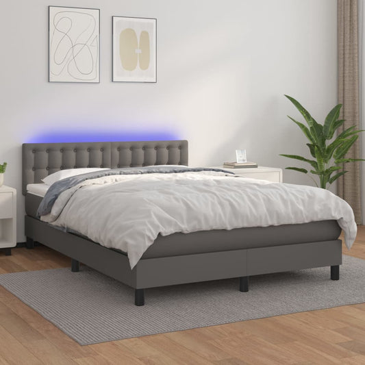 Boxspring met matras en LED kunstleer grijs 140x200 cm Bedden & bedframes | Creëer jouw Trendy Thuis | Gratis bezorgd & Retour | Trendy.nl