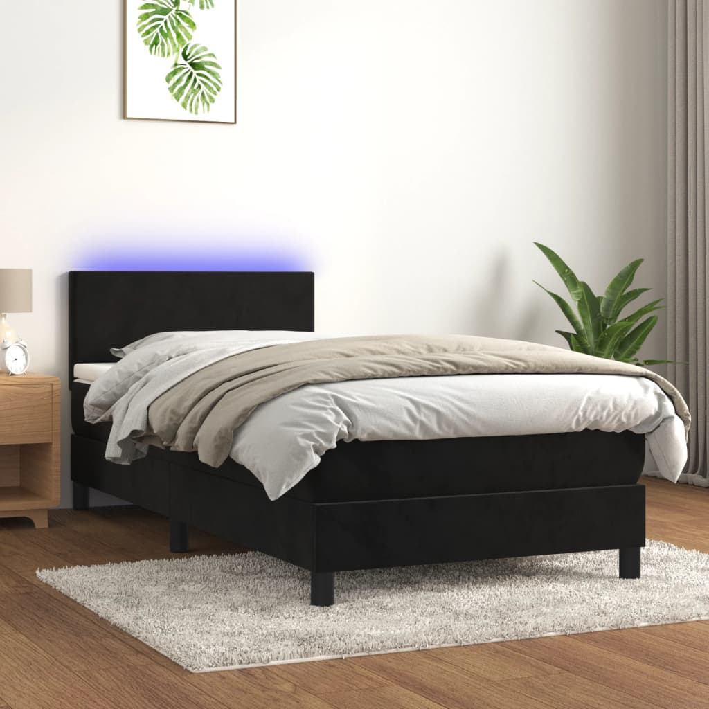 Boxspring met matras en LED fluweel zwart 80x200 cm Bedden & bedframes | Creëer jouw Trendy Thuis | Gratis bezorgd & Retour | Trendy.nl