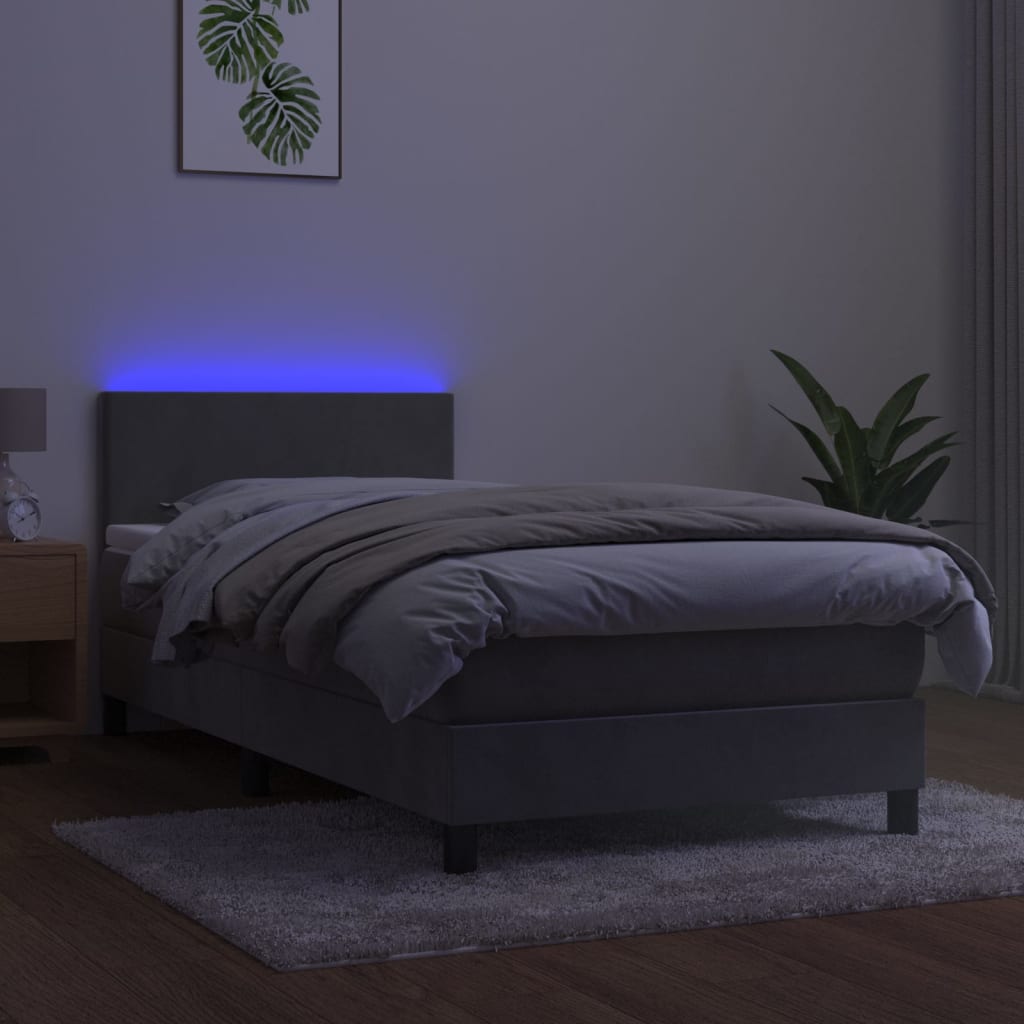 Boxspring met matras en LED fluweel lichtgrijs 90x190 cm Bedden & bedframes | Creëer jouw Trendy Thuis | Gratis bezorgd & Retour | Trendy.nl