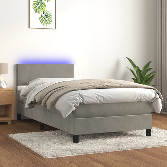 Boxspring met matras en LED fluweel lichtgrijs 90x190 cm Bedden & bedframes | Creëer jouw Trendy Thuis | Gratis bezorgd & Retour | Trendy.nl