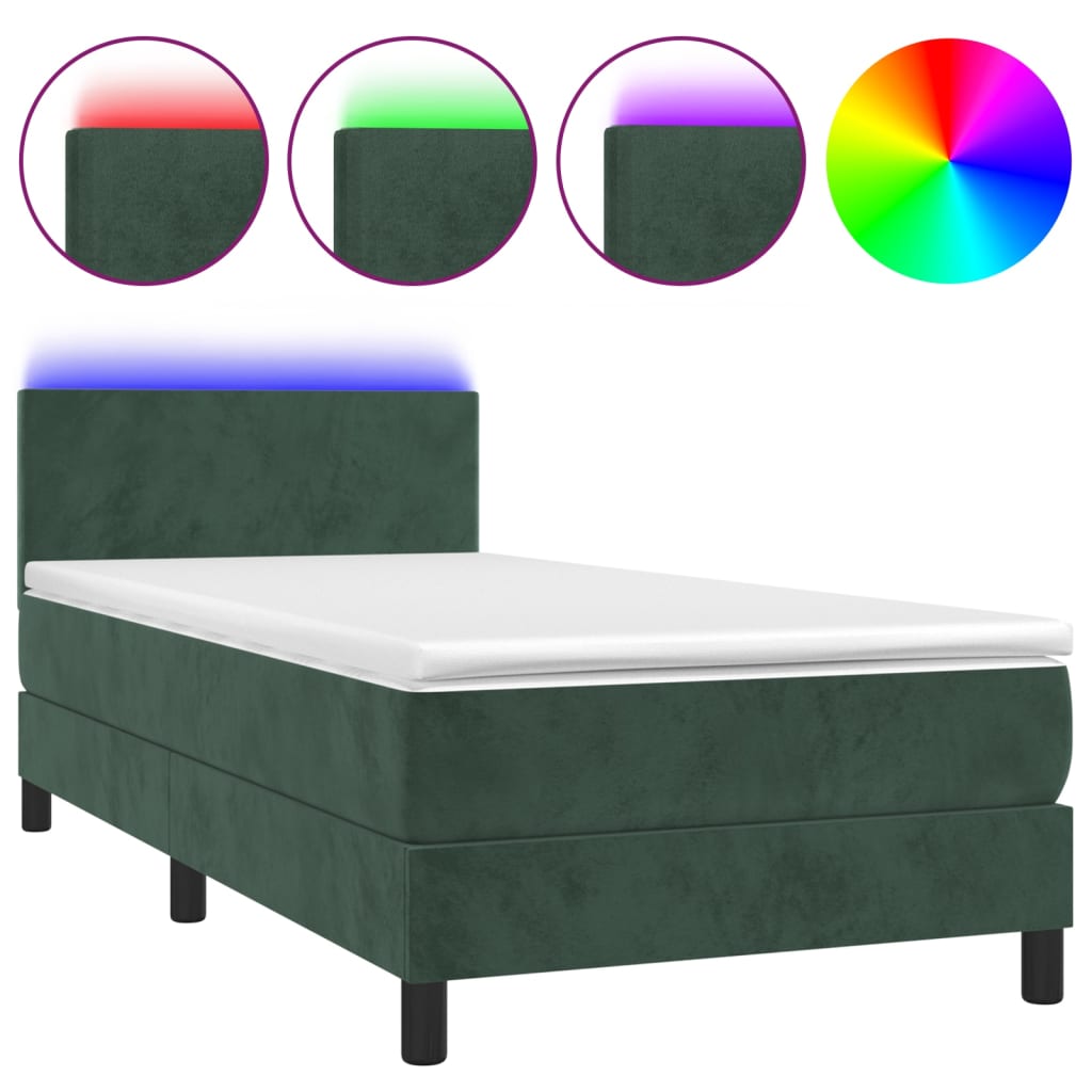 Boxspring met matras en LED fluweel donkergroen 90x190 cm Bedden & bedframes | Creëer jouw Trendy Thuis | Gratis bezorgd & Retour | Trendy.nl