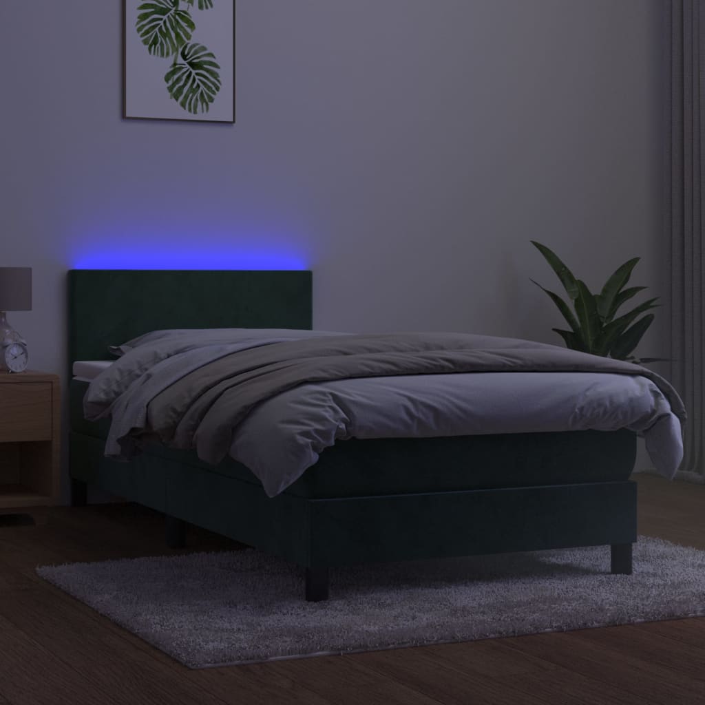 Boxspring met matras en LED fluweel donkergroen 90x190 cm Bedden & bedframes | Creëer jouw Trendy Thuis | Gratis bezorgd & Retour | Trendy.nl