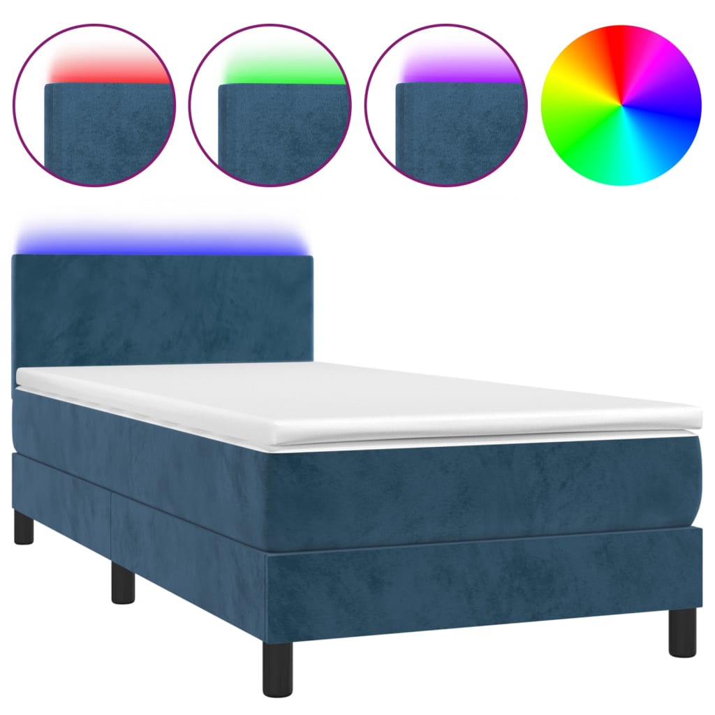 Boxspring met matras en LED fluweel donkerblauw 90x190 cm Bedden & bedframes | Creëer jouw Trendy Thuis | Gratis bezorgd & Retour | Trendy.nl