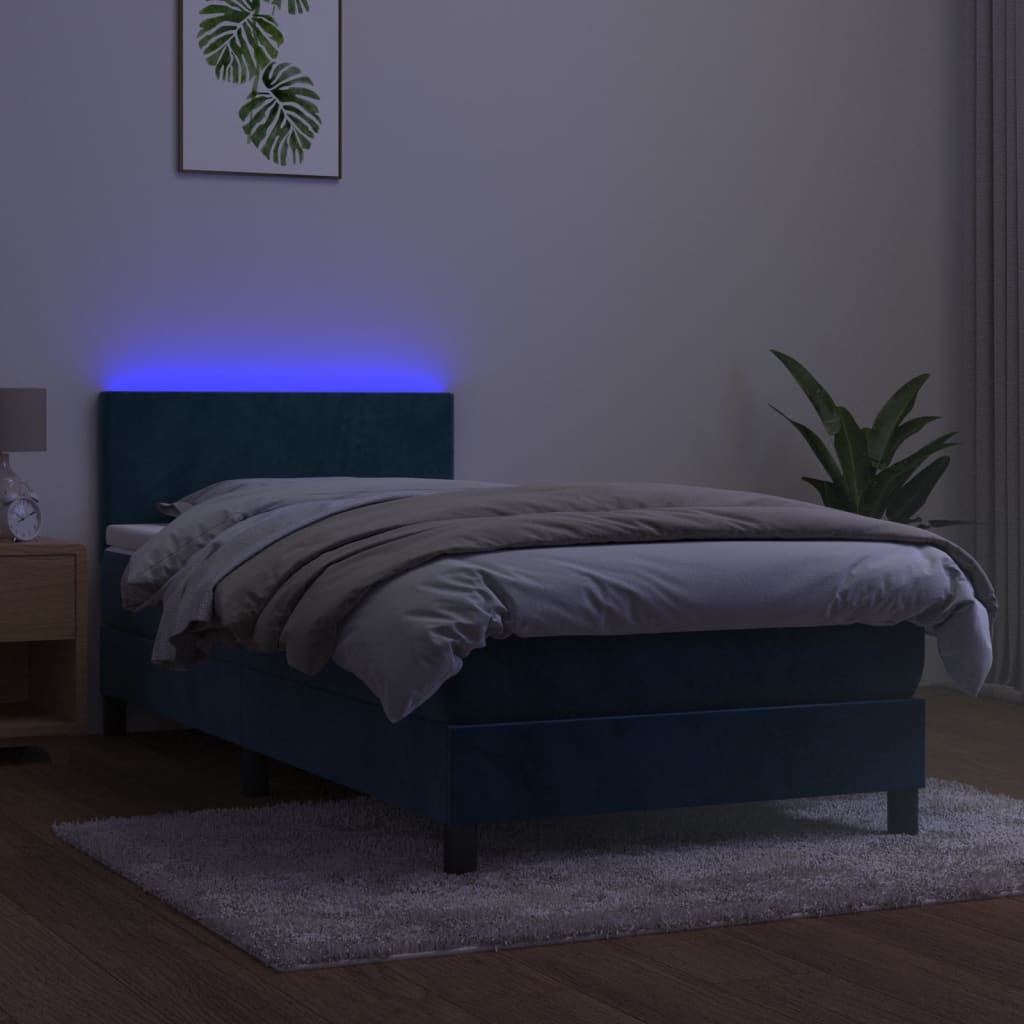 Boxspring met matras en LED fluweel donkerblauw 90x190 cm Bedden & bedframes | Creëer jouw Trendy Thuis | Gratis bezorgd & Retour | Trendy.nl