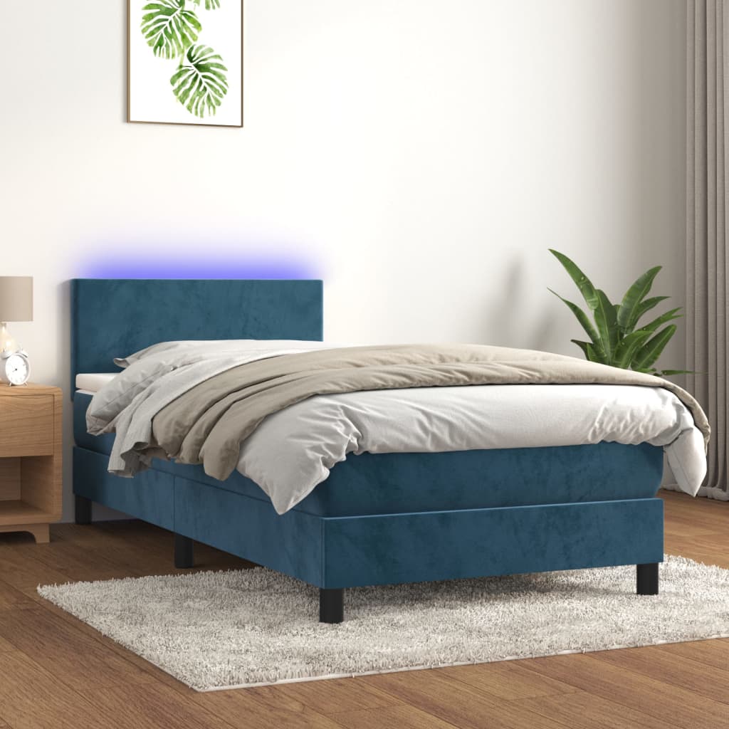 Boxspring met matras en LED fluweel donkerblauw 90x190 cm Bedden & bedframes | Creëer jouw Trendy Thuis | Gratis bezorgd & Retour | Trendy.nl