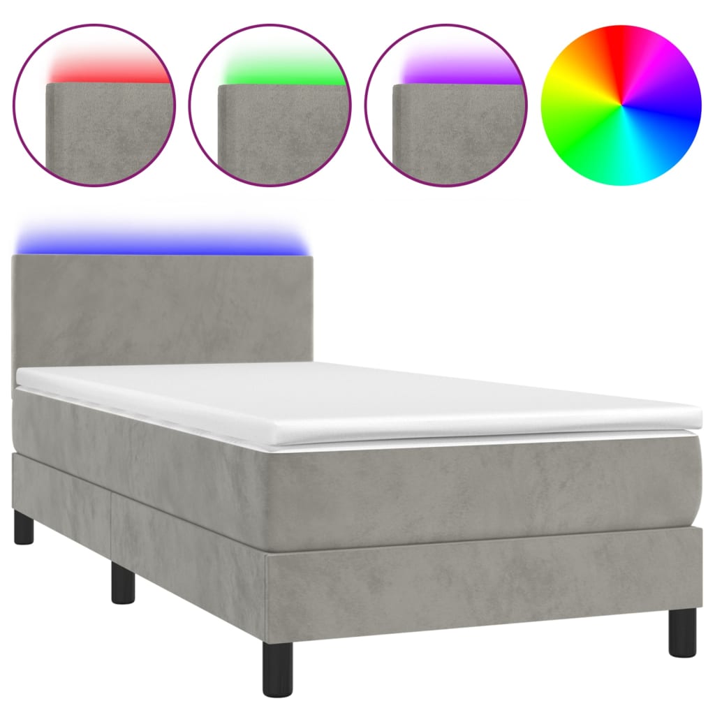 Boxspring met matras en LED fluweel lichtgrijs 90x200 cm Bedden & bedframes | Creëer jouw Trendy Thuis | Gratis bezorgd & Retour | Trendy.nl