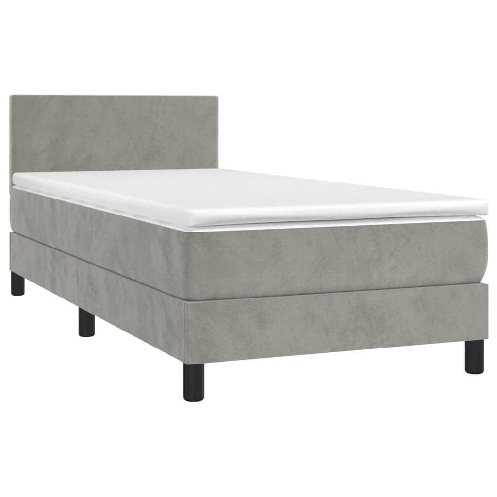 Boxspring met matras en LED fluweel lichtgrijs 90x200 cm Bedden & bedframes | Creëer jouw Trendy Thuis | Gratis bezorgd & Retour | Trendy.nl