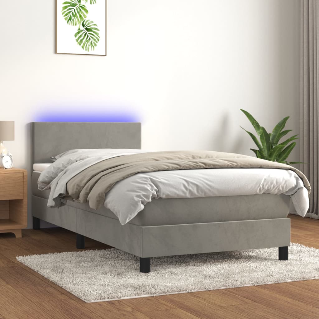 Boxspring met matras en LED fluweel lichtgrijs 90x200 cm Bedden & bedframes | Creëer jouw Trendy Thuis | Gratis bezorgd & Retour | Trendy.nl