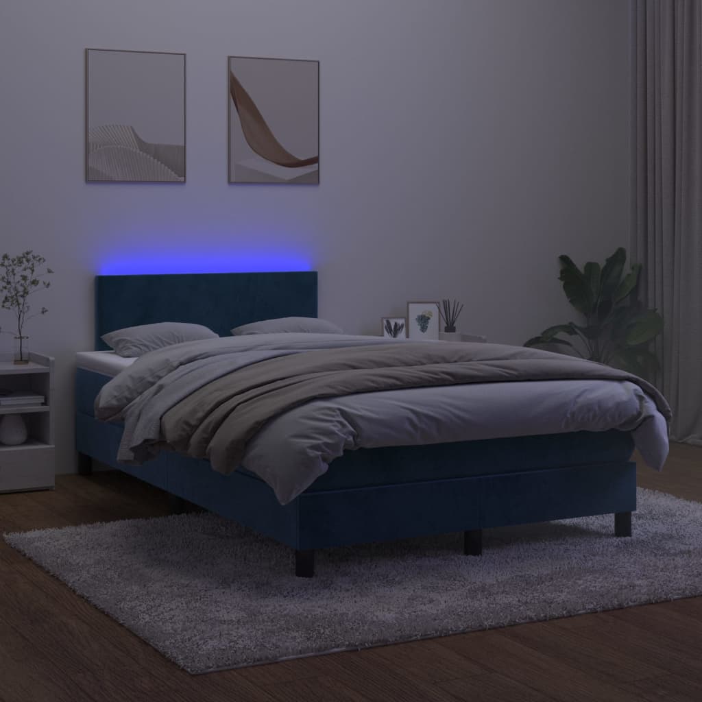 Boxspring met matras en LED fluweel donkerblauw 120x200 cm Bedden & bedframes | Creëer jouw Trendy Thuis | Gratis bezorgd & Retour | Trendy.nl