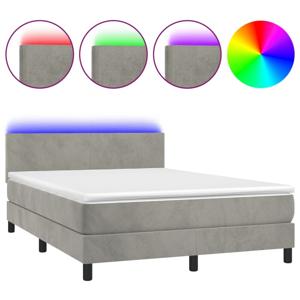 Boxspring met matras en LED fluweel lichtgrijs 140x200 cm Bedden & bedframes | Creëer jouw Trendy Thuis | Gratis bezorgd & Retour | Trendy.nl