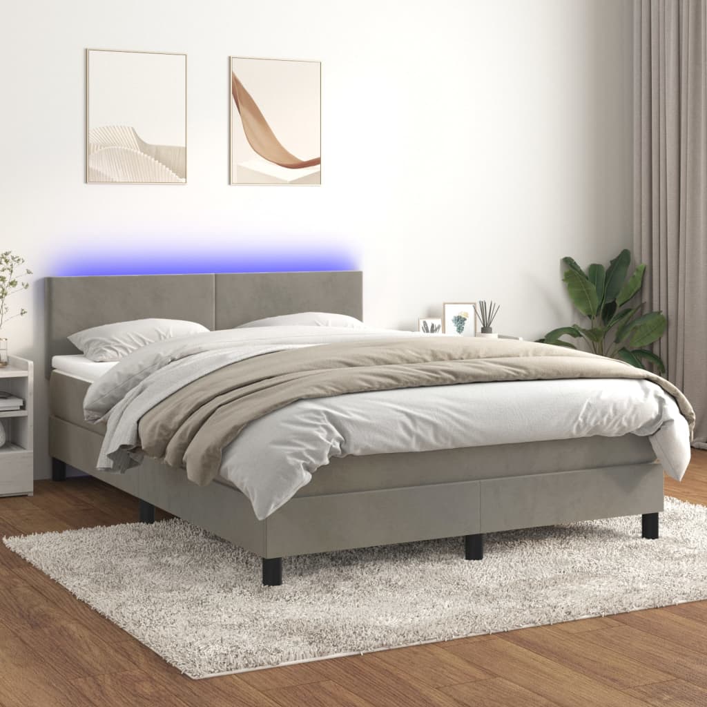 Boxspring met matras en LED fluweel lichtgrijs 140x200 cm Bedden & bedframes | Creëer jouw Trendy Thuis | Gratis bezorgd & Retour | Trendy.nl