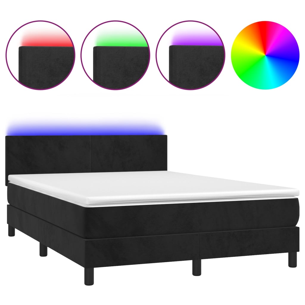 Boxspring met matras en LED fluweel zwart 140x200 cm