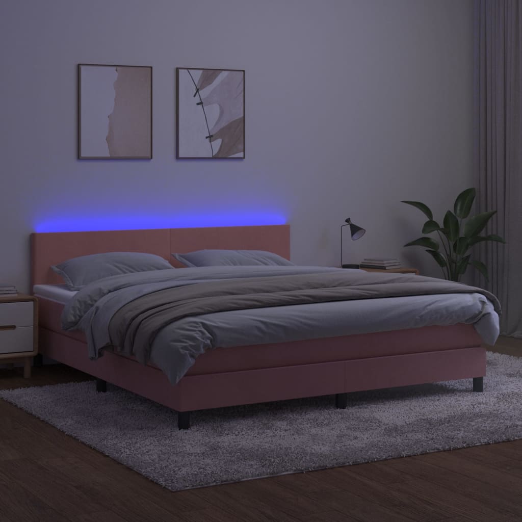 Boxspring met matras en LED fluweel roze 160x200 cm Bedden & bedframes | Creëer jouw Trendy Thuis | Gratis bezorgd & Retour | Trendy.nl