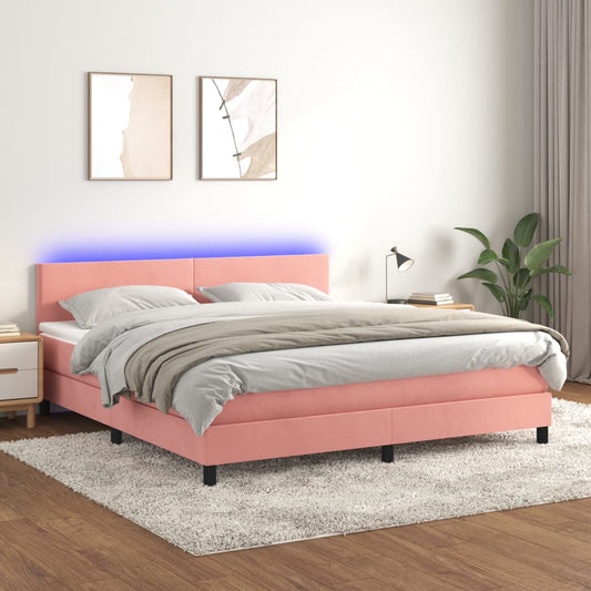 Boxspring met matras en LED fluweel roze 160x200 cm Bedden & bedframes | Creëer jouw Trendy Thuis | Gratis bezorgd & Retour | Trendy.nl