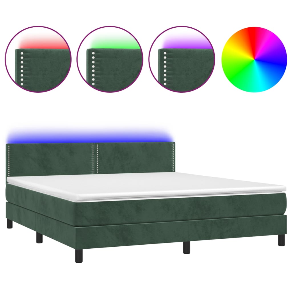 Boxspring met matras en LED fluweel donkergroen 160x200 cm Bedden & bedframes | Creëer jouw Trendy Thuis | Gratis bezorgd & Retour | Trendy.nl