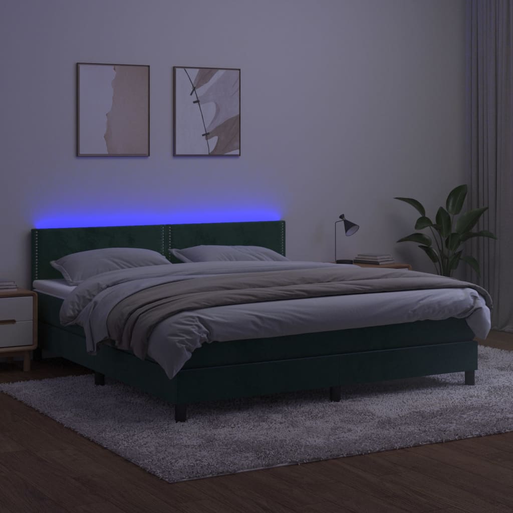 Boxspring met matras en LED fluweel donkergroen 160x200 cm Bedden & bedframes | Creëer jouw Trendy Thuis | Gratis bezorgd & Retour | Trendy.nl