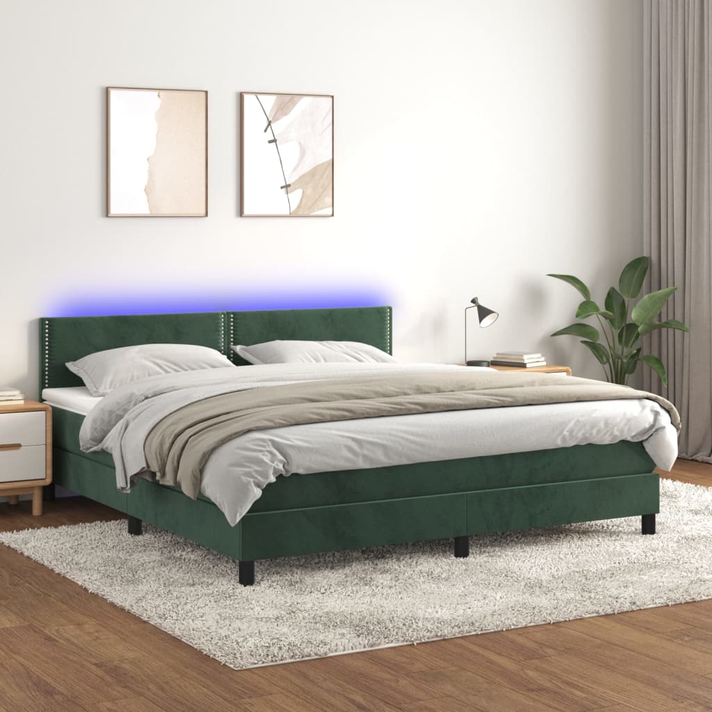 Boxspring met matras en LED fluweel donkergroen 160x200 cm Bedden & bedframes | Creëer jouw Trendy Thuis | Gratis bezorgd & Retour | Trendy.nl