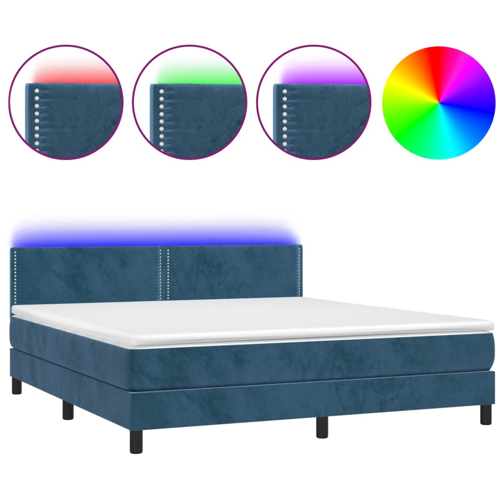 Boxspring met matras en LED fluweel donkerblauw 160x200 cm Bedden & bedframes | Creëer jouw Trendy Thuis | Gratis bezorgd & Retour | Trendy.nl