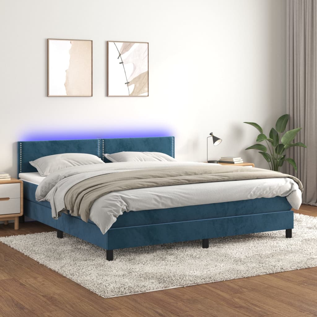 Boxspring met matras en LED fluweel donkerblauw 160x200 cm Bedden & bedframes | Creëer jouw Trendy Thuis | Gratis bezorgd & Retour | Trendy.nl