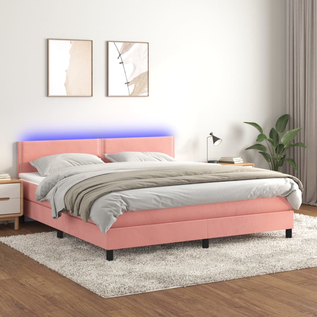 Boxspring met matras en LED fluweel roze 160x200 cm Bedden & bedframes | Creëer jouw Trendy Thuis | Gratis bezorgd & Retour | Trendy.nl