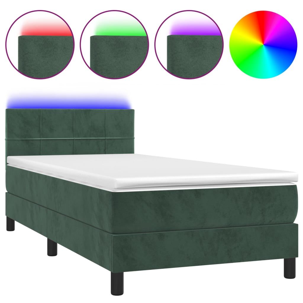 Boxspring met matras en LED fluweel donkergroen 80x200 cm Bedden & bedframes | Creëer jouw Trendy Thuis | Gratis bezorgd & Retour | Trendy.nl