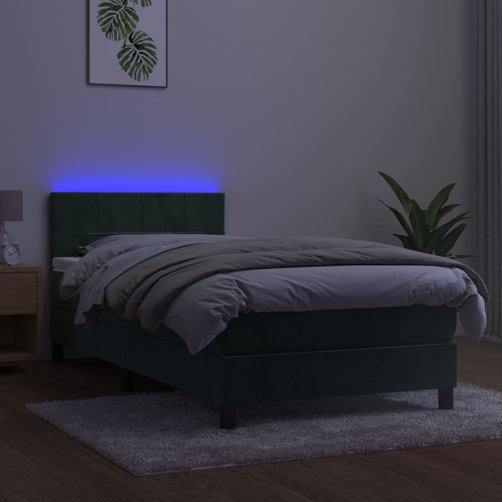 Boxspring met matras en LED fluweel donkergroen 80x200 cm Bedden & bedframes | Creëer jouw Trendy Thuis | Gratis bezorgd & Retour | Trendy.nl