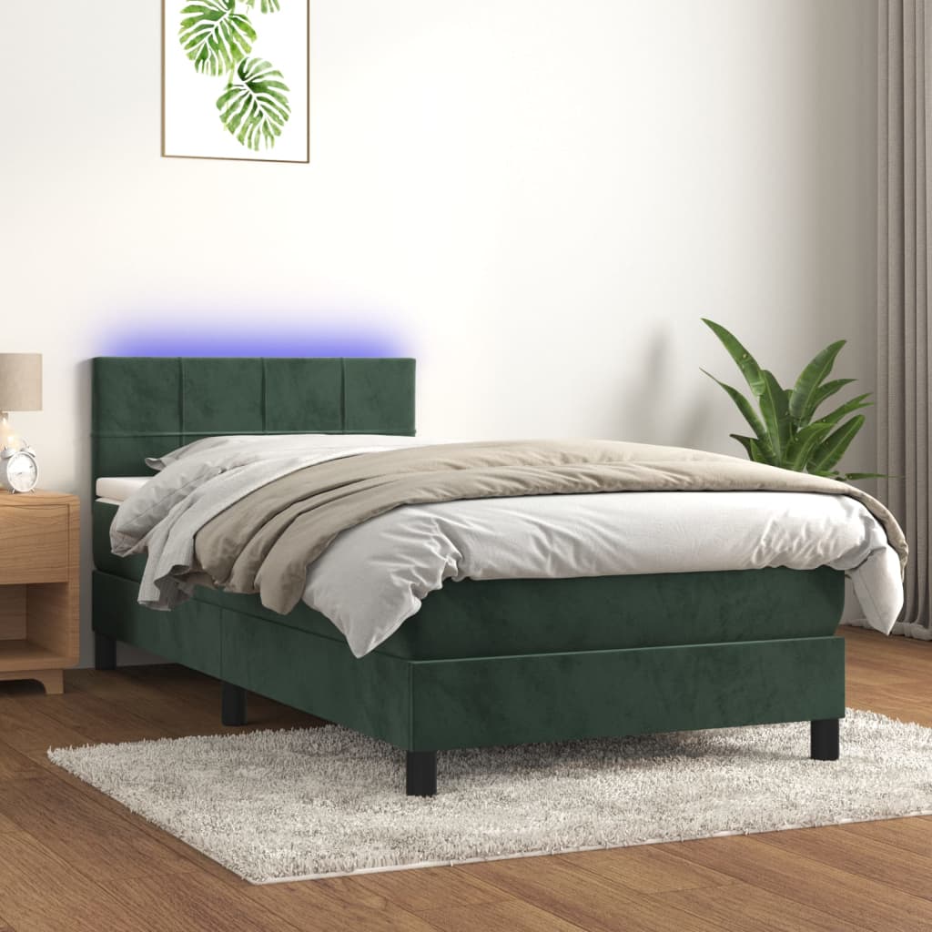 Boxspring met matras en LED fluweel donkergroen 80x200 cm Bedden & bedframes | Creëer jouw Trendy Thuis | Gratis bezorgd & Retour | Trendy.nl