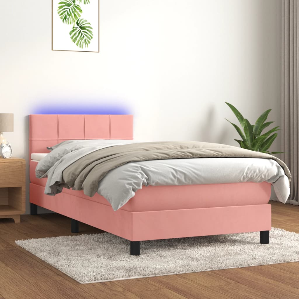 Boxspring met matras en LED fluweel roze 90x190 cm