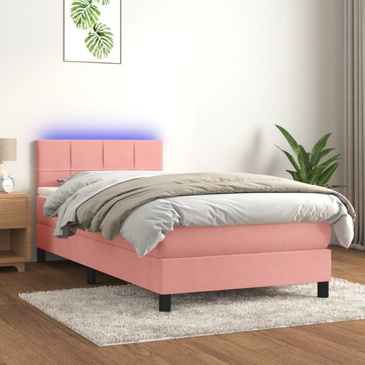 Boxspring met matras en LED fluweel roze 90x190 cm