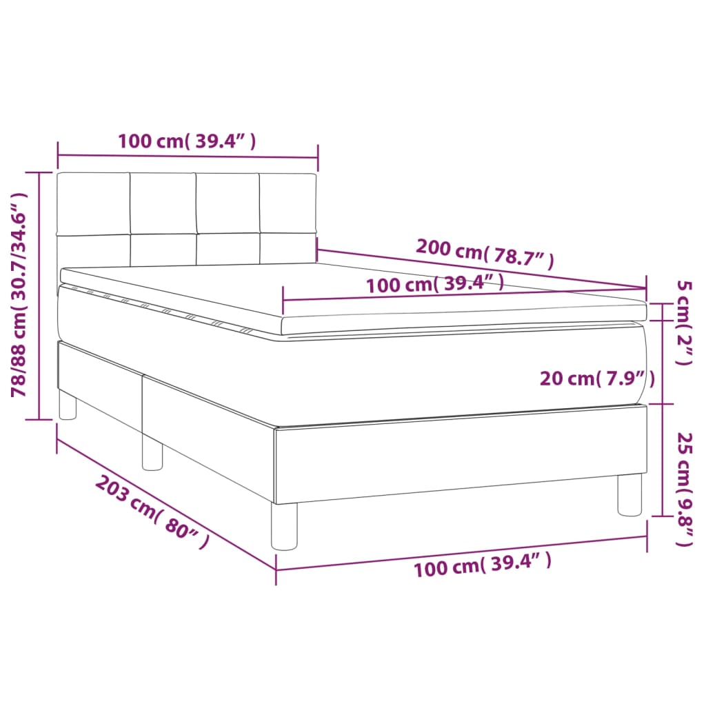 Boxspring met matras en LED fluweel donkergrijs 100x200 cm