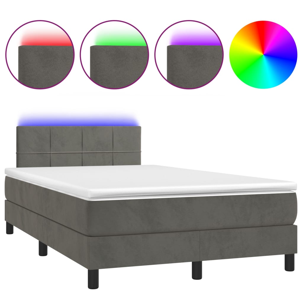 Boxspring met matras en LED fluweel donkergrijs 120x200 cm