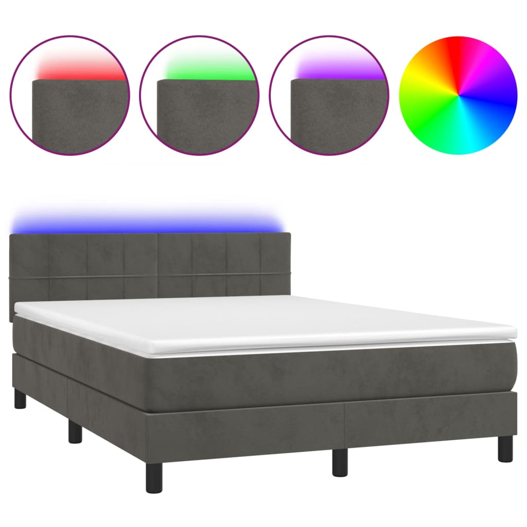 Boxspring met matras en LED fluweel donkergrijs 140x200 cm Bedden & bedframes | Creëer jouw Trendy Thuis | Gratis bezorgd & Retour | Trendy.nl