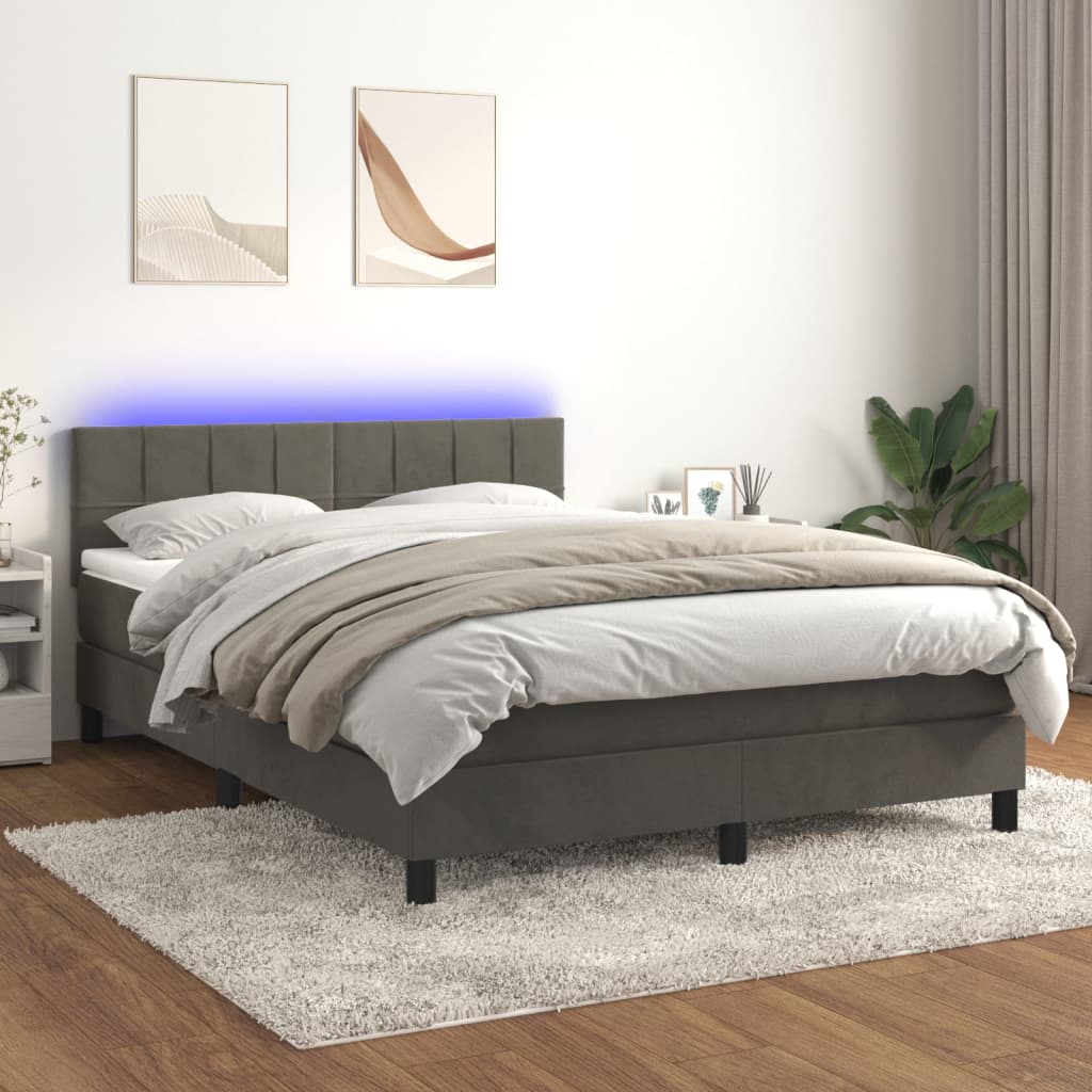 Boxspring met matras en LED fluweel donkergrijs 140x200 cm Bedden & bedframes | Creëer jouw Trendy Thuis | Gratis bezorgd & Retour | Trendy.nl