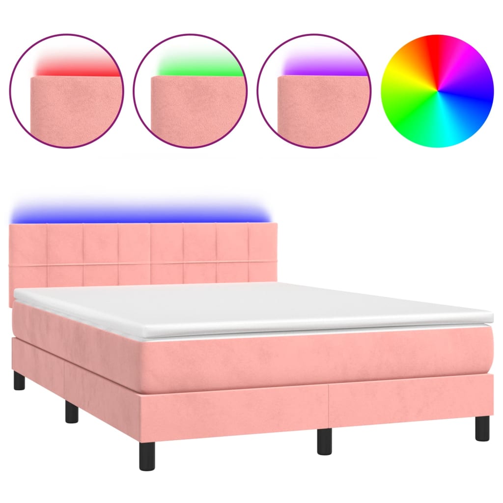 Boxspring met matras en LED fluweel roze 140x200 cm