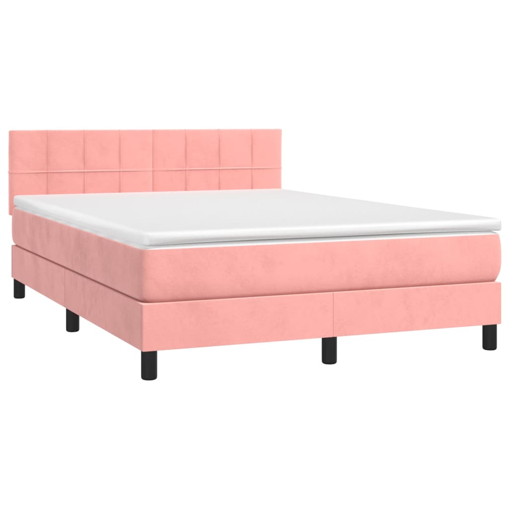 Boxspring met matras en LED fluweel roze 140x200 cm