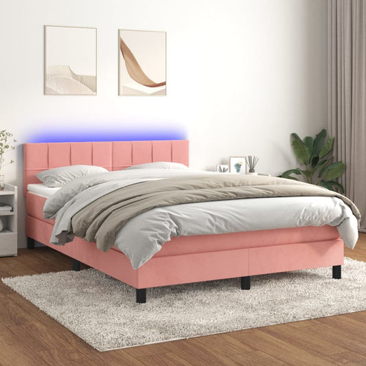 Boxspring met matras en LED fluweel roze 140x200 cm