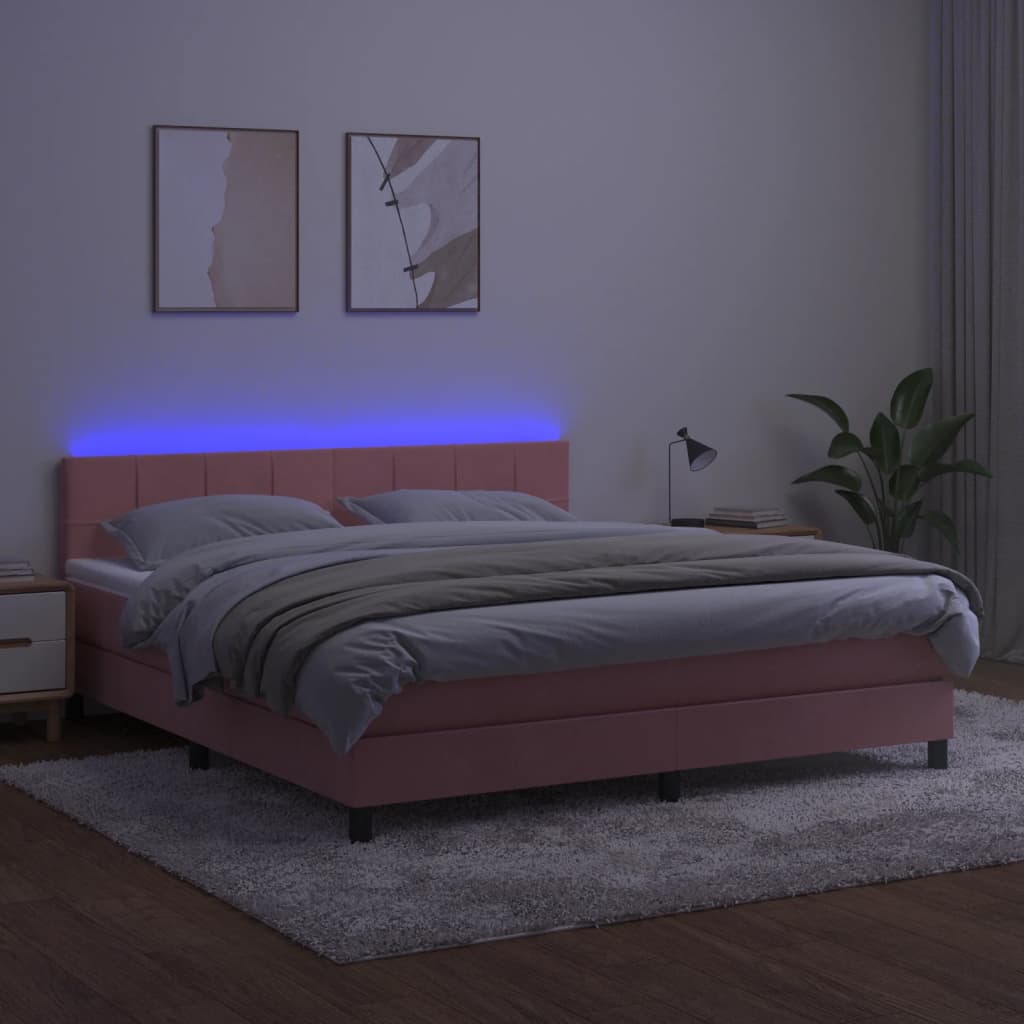 Boxspring met matras en LED fluweel roze 160x200 cm Bedden & bedframes | Creëer jouw Trendy Thuis | Gratis bezorgd & Retour | Trendy.nl