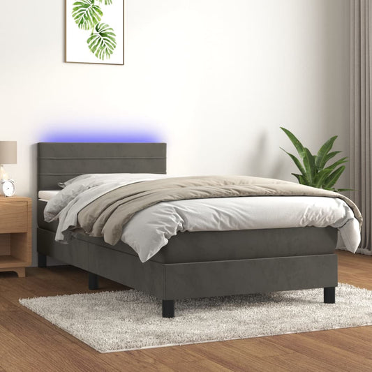 Boxspring met matras en LED fluweel donkergrijs 90x190 cm Bedden & bedframes | Creëer jouw Trendy Thuis | Gratis bezorgd & Retour | Trendy.nl