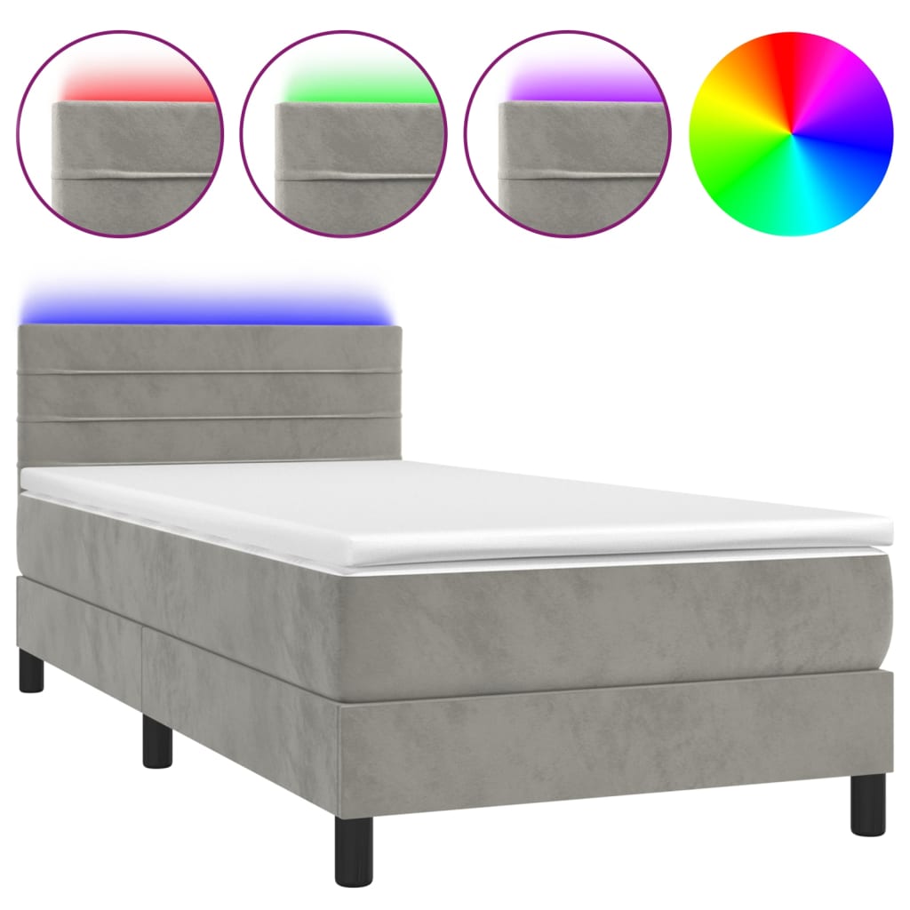 Boxspring met matras en LED fluweel lichtgrijs 90x200 cm Bedden & bedframes | Creëer jouw Trendy Thuis | Gratis bezorgd & Retour | Trendy.nl