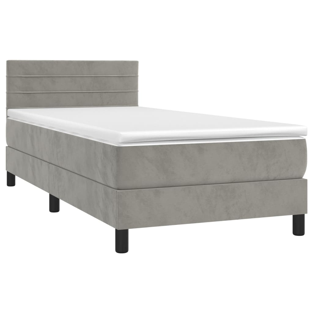 Boxspring met matras en LED fluweel lichtgrijs 90x200 cm Bedden & bedframes | Creëer jouw Trendy Thuis | Gratis bezorgd & Retour | Trendy.nl