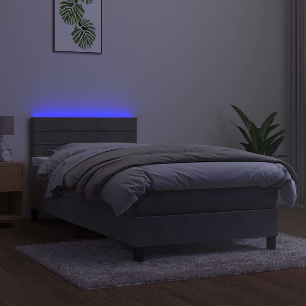 Boxspring met matras en LED fluweel lichtgrijs 90x200 cm Bedden & bedframes | Creëer jouw Trendy Thuis | Gratis bezorgd & Retour | Trendy.nl