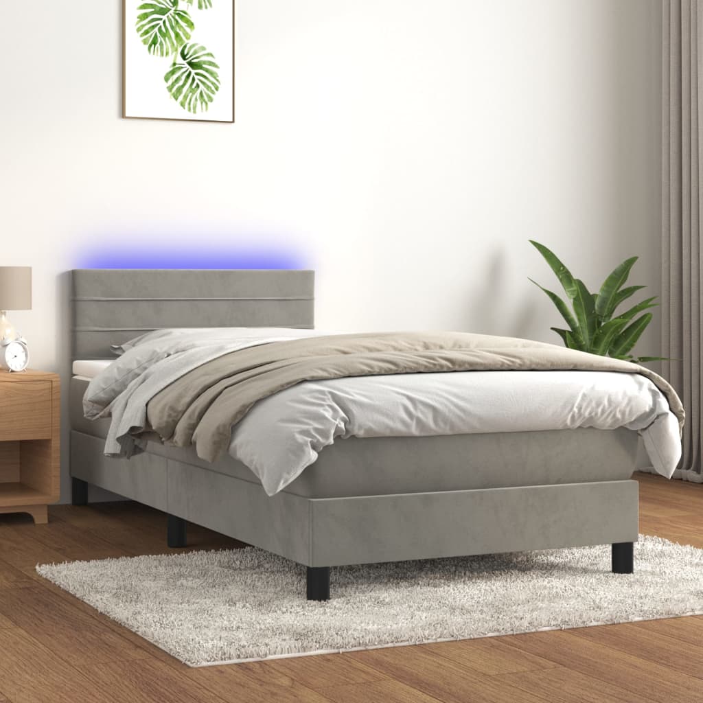 Boxspring met matras en LED fluweel lichtgrijs 90x200 cm Bedden & bedframes | Creëer jouw Trendy Thuis | Gratis bezorgd & Retour | Trendy.nl