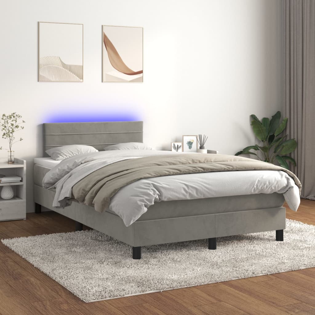 Boxspring met matras en LED fluweel lichtgrijs 120x200 cm Bedden & bedframes | Creëer jouw Trendy Thuis | Gratis bezorgd & Retour | Trendy.nl