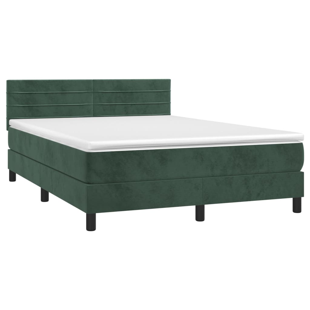 Boxspring met matras en LED fluweel donkergroen 140x200 cm