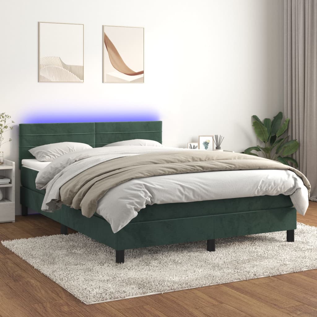 Boxspring met matras en LED fluweel donkergroen 140x200 cm