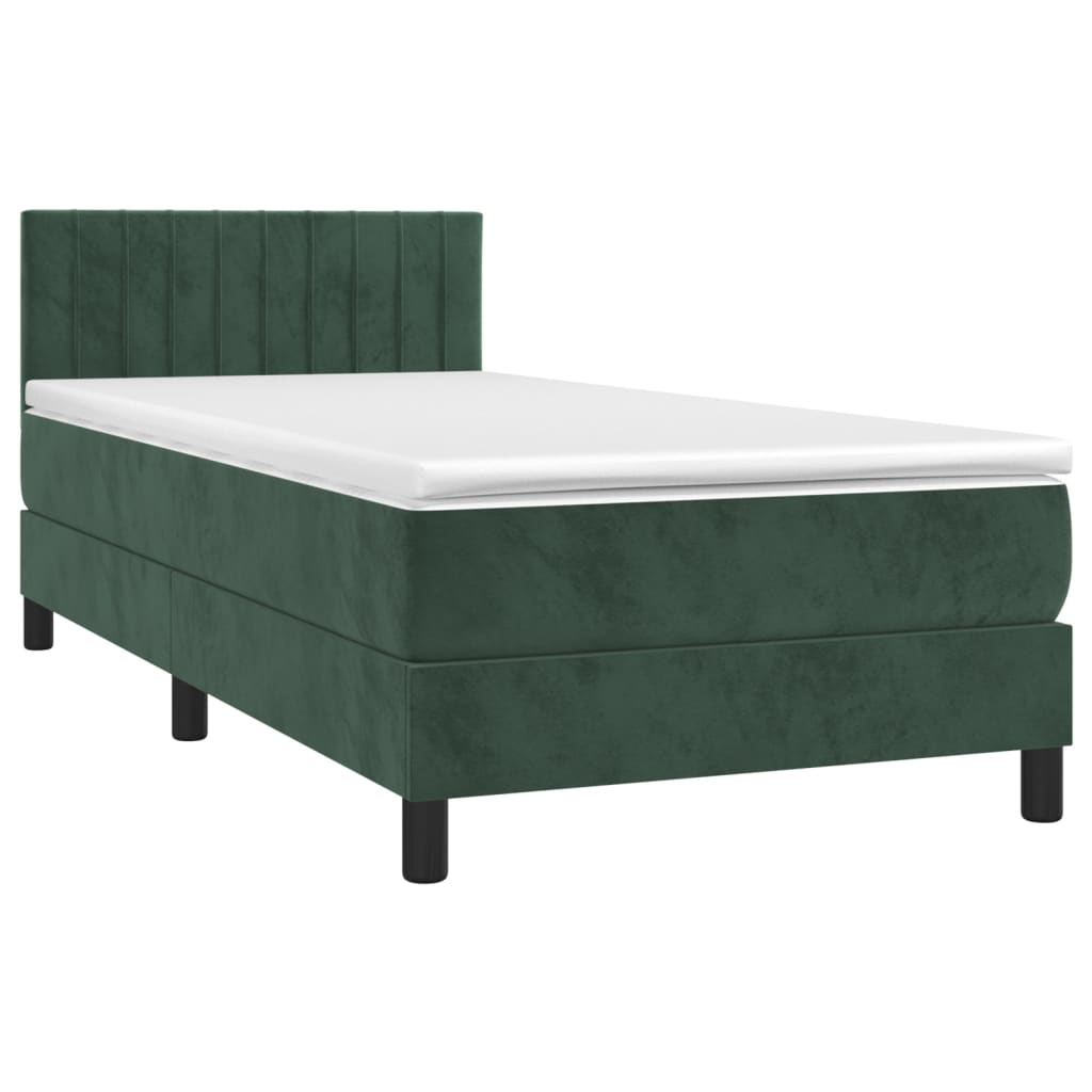 Boxspring met matras en LED fluweel donkergroen 90x190 cm Bedden & bedframes | Creëer jouw Trendy Thuis | Gratis bezorgd & Retour | Trendy.nl